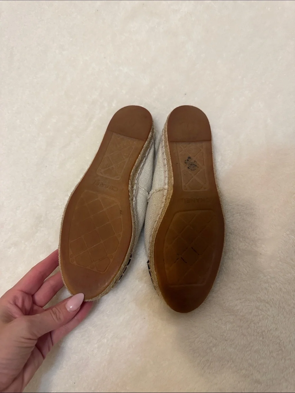 CHANEL Two-Tone Canvas Espadrilles in Beige and Black